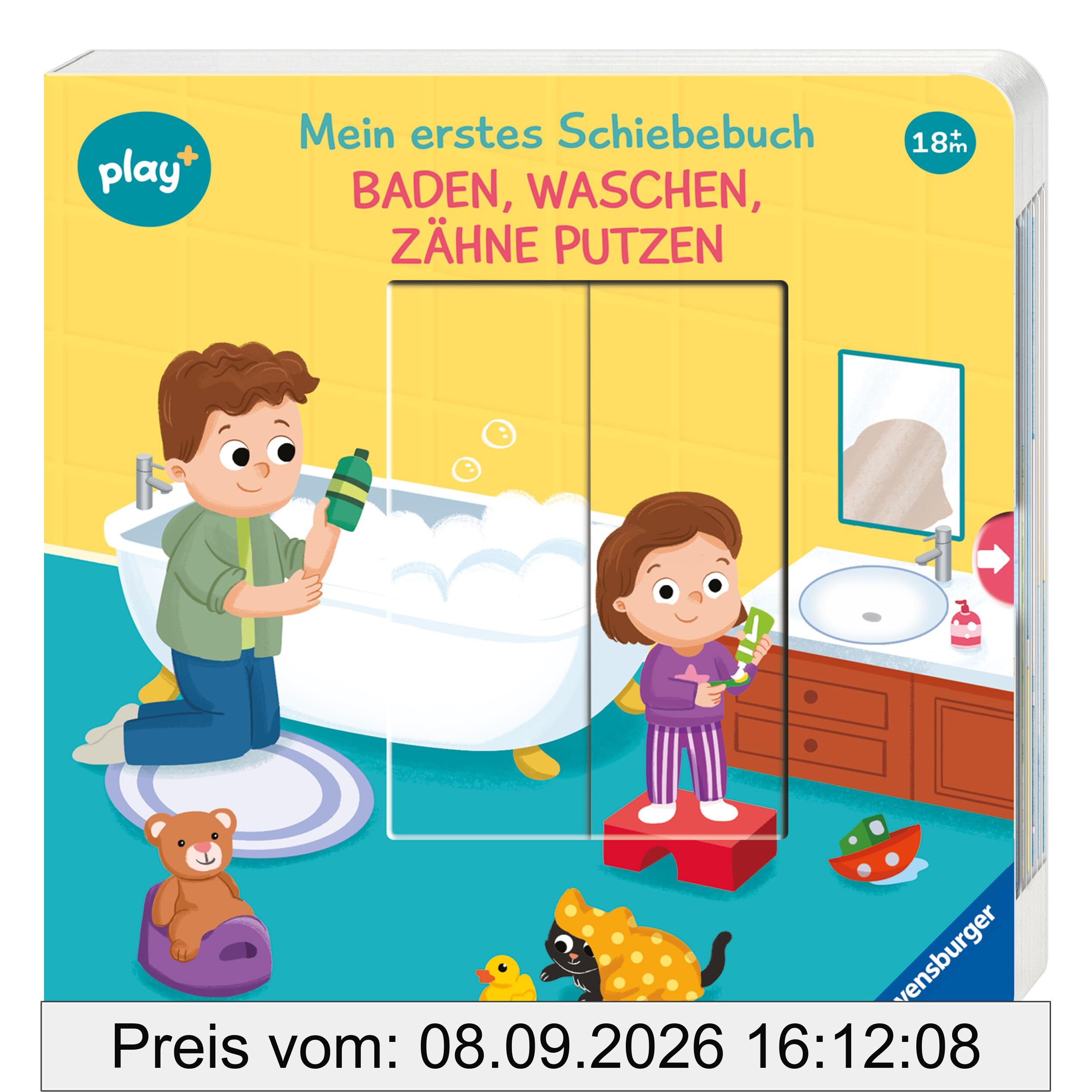 Ravensburger Play+ Mein erstes Schiebebuch: Baden, waschen, Zähne putzen, Buch ab 18 Monate