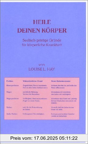 Binding : Taschenbuch, Label : Lüchow, Publisher : Lüchow, medium : Taschenbuch, numberOfPages : 60, publicationDate : 1989-09-01, authors : Hay, Louise L., languages : german, ISBN : 3363030215