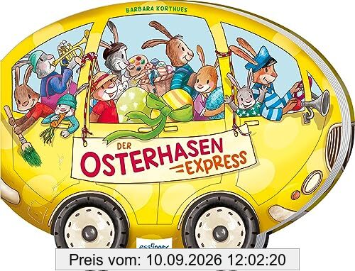 Der Osterhasen-Express: Fröhlich-buntes Oster-Wimmelbuch mit beweglichen Rädern