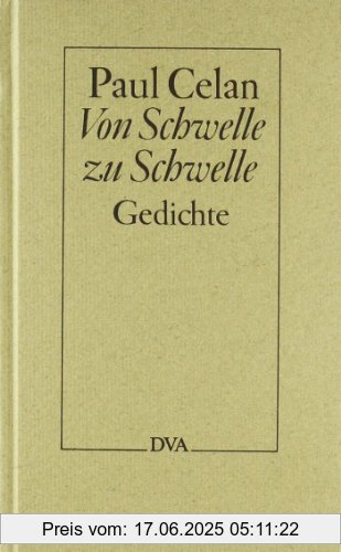Binding : Gebundene Ausgabe, Label : Deutsche Verlags-Anstalt DVA, Publisher : Deutsche Verlags-Anstalt DVA, medium : Gebundene Ausgabe, numberOfPages : 68, publicationDate : 1982-02-01, authors : Paul Celan, languages : german, ISBN : 342106072X