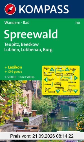Kompass Spreewald, Wander- Und Radtourenkarte. Teupitz, Beeskow, Lübben, Lübbenau, Burg. 1, 50.000.
