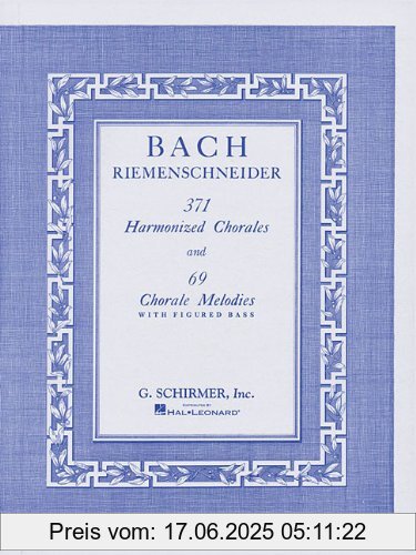 Brand : G. Schirmer, Binding : Taschenbuch, Label : Omnibus Music Sales Limited, Publisher : Omnibus Music Sales Limited, NumberOfItems : 1, PackageQuantity : 1, Feature : Bachs 371 harmonisierte Chorales und 69 Chorale-Melodien mit dargestelltem Baß, wie verbessert, korrigiert und redigiert durch Albert Riemenschneider., medium : Taschenbuch, numberOfPages : 165, publicationDate : 1986-12-12, authors : J Basch, languages : english, ISBN : 0793525748
