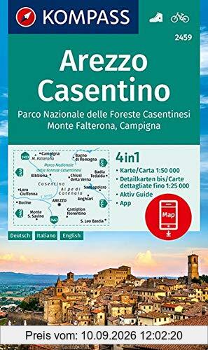 KOMPASS Wanderkarte Arezzo, Casentino, Parco Nazionale delle Foreste Casentinesi, Monte Falterona, Campigna: 4in1 Wanderkarte 1:50000 mit Aktiv Guide ... (KOMPASS-Wanderkarten, Band 2459)