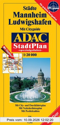 ADAC Stadtpläne, spezialgefaltet, Mannheim, Ludwigshafen: Mit Cityguide. Mit City- und Durchfahrtsplan. Mit Liniennetzplan des MVV und Postleitzahlen