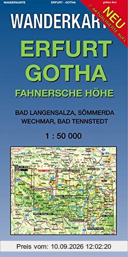 Wanderkarte Erfurt, Gotha: Mit Bad Langensalza, Gebesee, Waltershausen, Neudietendorf. Maßstab 1:50.000. (Wanderkarten 1:50.000)