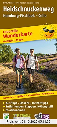 Wanderkarte Heidschnuckenweg, Hamburg-Fischbek - Celle: Mit Streckenbeschreibung, Entfernungen und Höhenprofil, wetterfest, reißfest, abwischbar, GPS-genau. 1:35000
