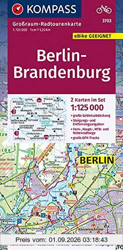 Berlin-Brandenburg: Großraum-Radtourenkarte 1:125000, GPX-Daten zum Download (KOMPASS-Großraum-Radtourenkarte, Band 3703)