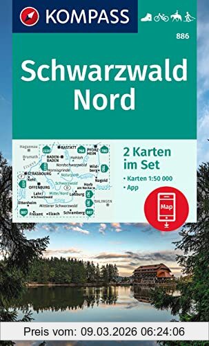 unbekannt Kompass Wanderkarten-Set 886 Schwarzwald Nord (2 Karten) 1, 50.000, Inklusive Karte Zur Offline Verwendung In Der Kompass-App. Fahrradfahren.