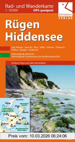 Klaus Klemmer Rad- Und Wanderkarte Rügen - Hiddensee, Maßstab 1, 50.000, Gps-geeignet, Erlebnistipps Auf Dem Kartenblatt