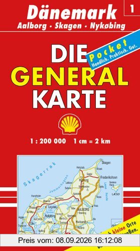 Die Generalkarte Pocket Dänemark 1, Aalborg, Skagen, Nykøbing 1:200 000