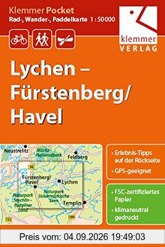 Klemmer Pocket Rad-, Wander- und Paddelkarte Lychen - Fürstenberg/Havel: Maßstab 1:50.000, GPS geeignet, Freizeit-Tipps auf der Rückseite