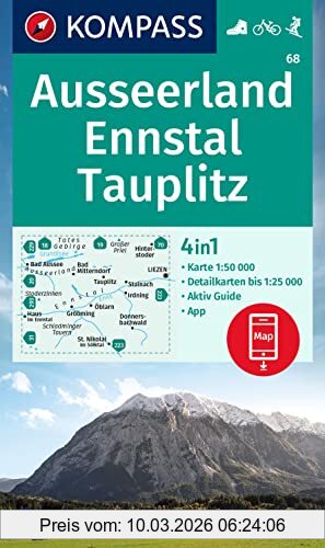 Kompass-Karten GmbH Kompass Wanderkarte 68 Ausseerland, Ennstal, Tauplitz 1, 50000, 4in1 Wanderkarte Mit Aktiv Guide Und Detailkarten Inklusive Karte Zur Offline