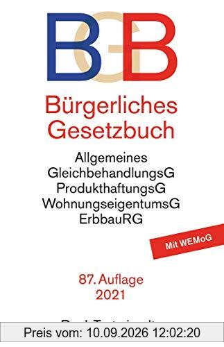 Bürgerliches Gesetzbuch: mit Allgemeinem Gleichbehandlungsgesetz, Produkthaftungsgesetz, Unterlassungsklagengesetz, Wohnungseigentumsgesetz, ... und Erbbaurechtsgesetz (Beck-Texte im dtv)