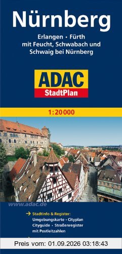 ADAC StadtPlan Nürnberg, Erlangen, Fürth mit Feucht, Schwabach und Schweig bei N: ürnberg 1:20 000: Erlangen, Fürth mit Feucht, Schwabach und Schwaig ... mit Postleitzahlen. Stadtplan: GPS-genau