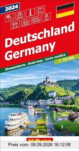 Deutschland 2024 Strassenkarte 1:750 000: Strassenkarte mit Reiseinformationen, Index, Distanzentabelle, Sehenswürdigkeiten, Camping, Fährverbindungen, National Parks. (Hallwag Strassenkarten)