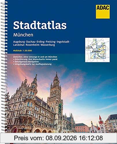 ADAC StadtAtlas München mit Augsburg, Dachau, Erding, Freising, Ingolstadt: Landshut, Rosenheim, Wasserburg 1:20 000 (ADAC Stadtatlanten 1:20.000)