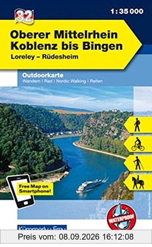 Deutschland Outdoorkarte 32 Oberer Mittelrhein, Koblenz bis Bingen 1 : 35.000: Loreley-Rüdesheim. Wanderwege, Radwanderwege, Nordic Walking, Reiten (Kümmerly+Frey Outdoorkarten Deutschland)