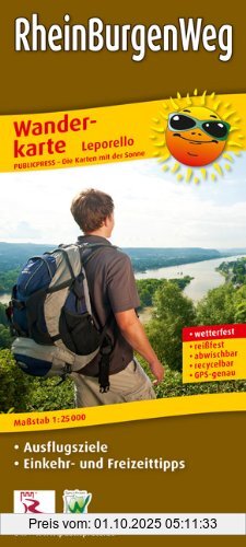 Wanderkarte Leporello RheinBurgenWeg: Mit Ausflugszielen, Einkehr- & Freizeittipps, wetterfest, reißfest, abwischbar, GPS-genau. 1:25000