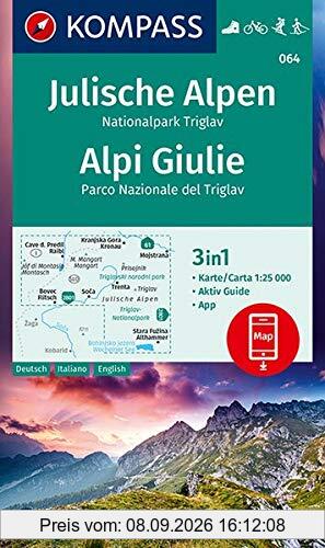 KOMPASS Wanderkarte Julische Alpen, Nationalpark Triglav, Alpi Giulie: 3in1 Wanderkarte 1:25000 mit Aktiv Guide inklusive Karte zur offline Verwendung ... Langlaufen. (KOMPASS-Wanderkarten, Band 64)