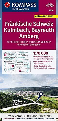 KOMPASS Fahrradkarte Fränkische Schweiz, Kulmbach, Bayreuth, Amberg 1:70.000, FK 3354: reiß- und wetterfest mit Extra Stadtplänen (KOMPASS-Fahrradkarten Deutschland, Band 3354)