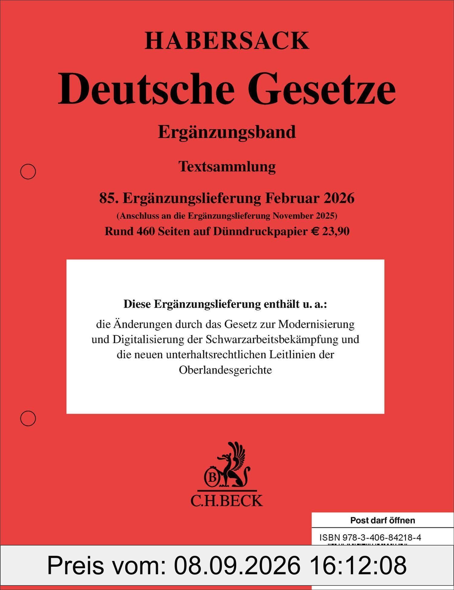 Deutsche Gesetze Ergänzungsband 85. Ergänzungslieferung