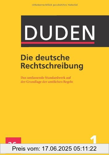 Binding : Gebundene Ausgabe, Edition : 26. Auflage, Label : Bibliographisches Institut, Berlin, Publisher : Bibliographisches Institut, Berlin, medium : Gebundene Ausgabe, numberOfPages : 1216, publicationDate : 2013-07-04, authors : Dudenredaktion, languages : german, ISBN : 3411040165