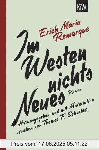 Binding : Taschenbuch, Label : KiWi-Taschenbuch, Publisher : KiWi-Taschenbuch, medium : Taschenbuch, numberOfPages : 464, publicationDate : 2014-03-08, authors : E.M. Remarque, publishers : Thomas Schneider, languages : german, ISBN : 3462046322