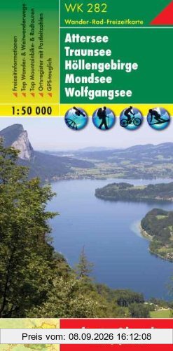 Freytag Berndt Wanderkarten, WK 282, Attersee - Traunsee - Höllengebirge - Mondsee - Wolfgangsee, GPS, UTM - Maßstab 1:50 000
