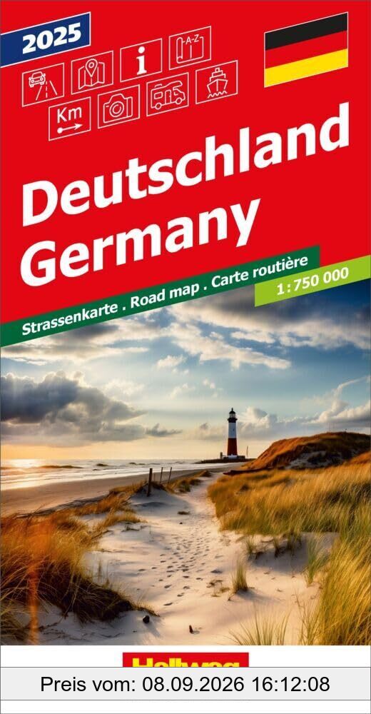 Hallwag Strassenkarte Deutschland 2025 1:750.000: Inkl. Transitpläne, Ortsverzeichnis und Reiseinformationen