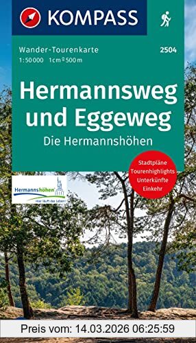 unbekannt Kompass Wander-Tourenkarte Hermannsweg Und Eggeweg, Die Hermannshöhen 1, 50.000, Leporello Karte, Reiß- Und Wetterfest