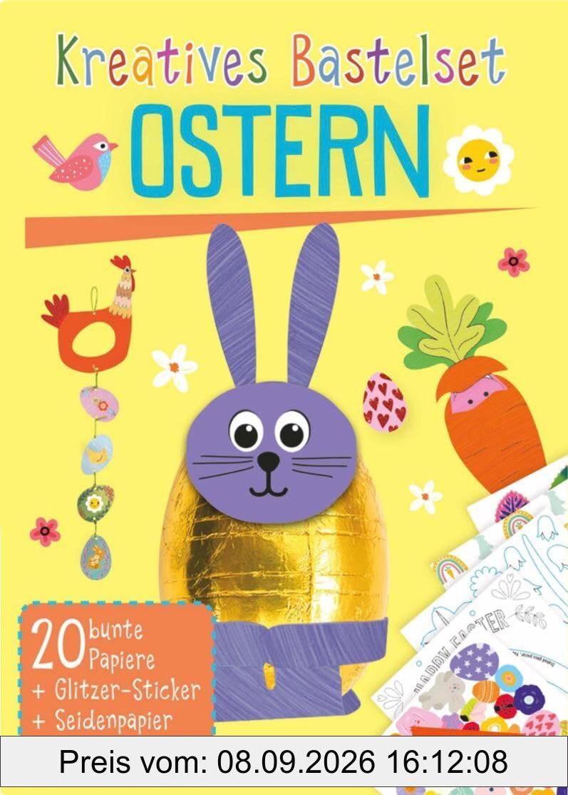 Bastelset für Kinder: Kreatives Bastelset: Ostern: 20 bunte Papiere + Glitzer-Sticker + Seidenpapier + viele Vorlagen | Bastelkit zum Sofort-Losbasteln für Kinder ab 6 Jahren