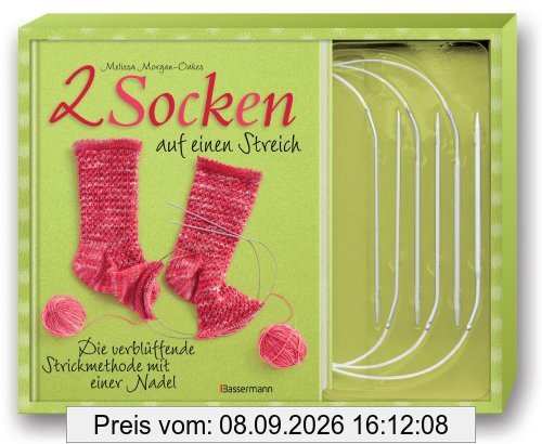 Zwei Socken auf einen Streich-Set: Die verblüffende Strickmethode mit einer Nadel. Buch und 3 Rundstricknadeln