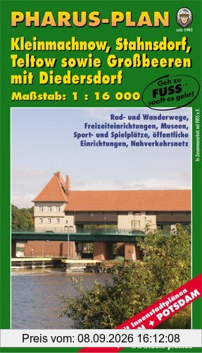 Pharus-Plan Kleinmachnow, Stahnsdorf, Teltow sowie Großbeeren mit Diedersdorf: Maßstab 1:16000