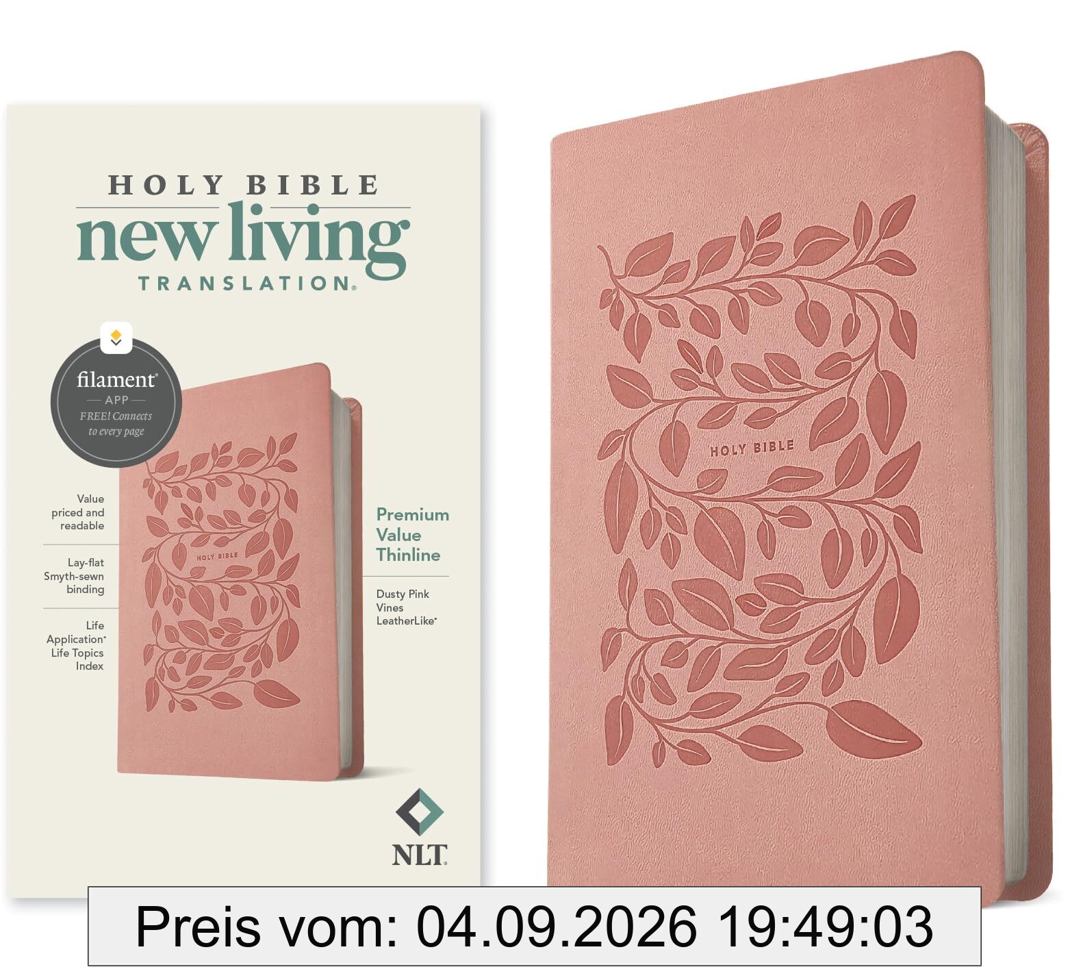 Holy Bible: New Living Translation, Dusty Pink Vines, Premium Value Thinline, Filament-enabled Edition