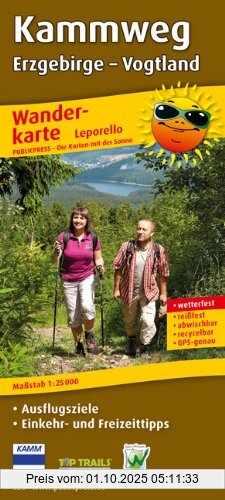 Wanderkarte Leporello Kammweg Erzgebirge Vogtland: Mit Ausflugszielen, Einkehr- & Freizeittipps, wetterfest, reißfest, abwischbar, GPS-genau. 1:25000