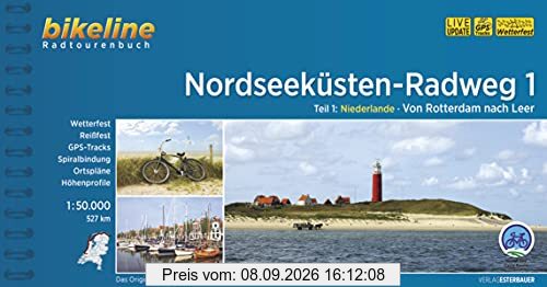 Nordseeküsten-Radweg. 1:75000 / Nordseeküsten-Radweg Teil 1: Niederlande - Von Rotterdam nach Leer, 1:50.000, 527 km, wetterfest/reißfest, GPS-Tracks Download, LiveUpdate
