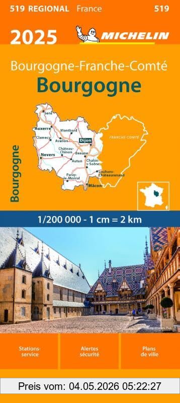 unbekannt Bourgogne 10519 2025, Wegenkaart Schaal 1, 200.000 (Regionale Kaarten Michelin)