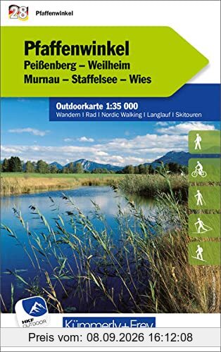 Pfaffenwinkel Nr. 28 Outdoorkarte Deutschland 1:35 000: Peissenberg, Weilheim, Murnau, Staffelsee, Wies, water resistant, free Download mit HKF Outdoor App (Kümmerly+Frey Outdoorkarten Deutschland)