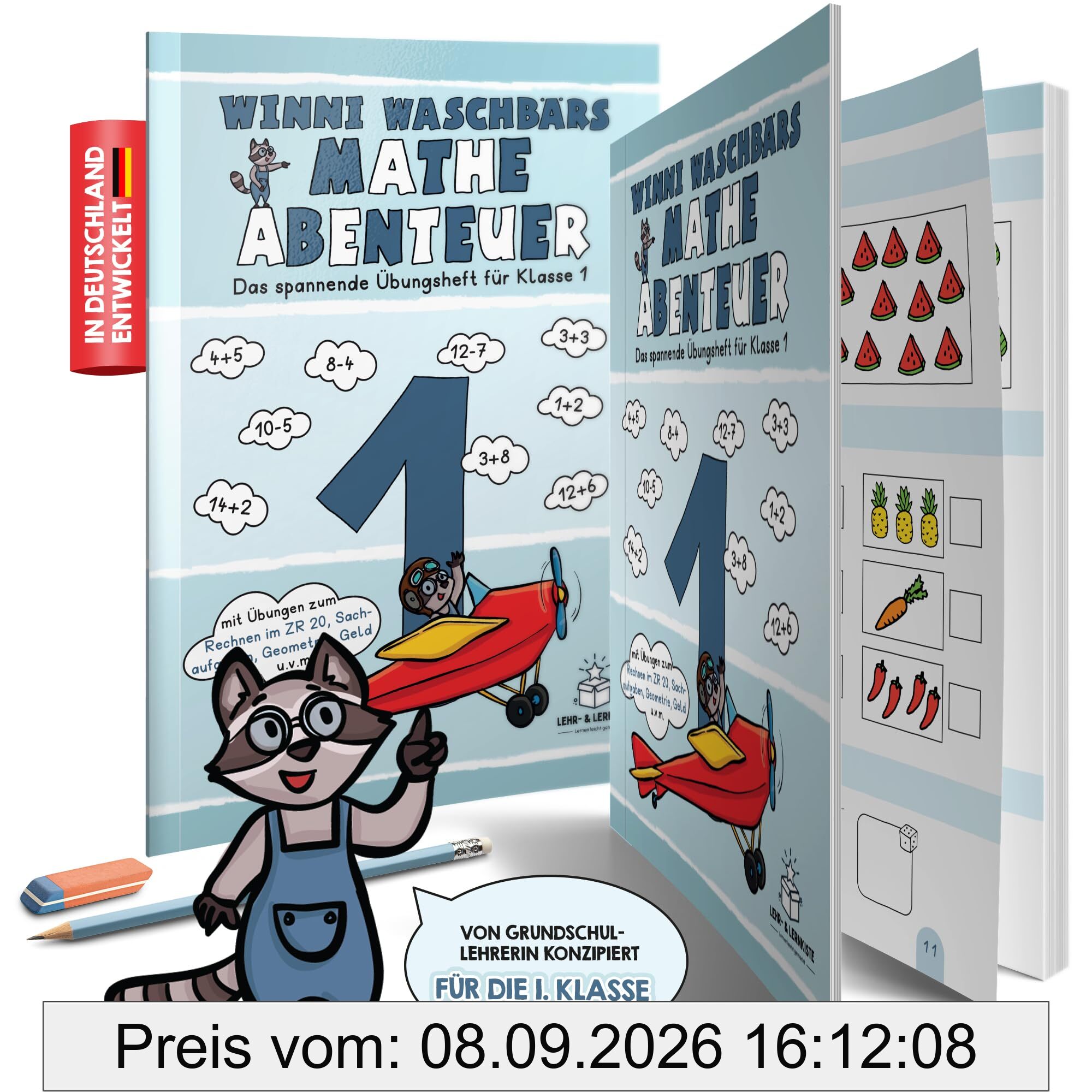 1. Klasse Mathe Übungsheft: Winni Waschbärs Mathe Abenteuer: Das spannende Übungsheft für die 1. Klasse - Rechnen lernen in der Grundschule - Mathe-Aufgaben mit Lösungen im Zahlenraum bis 20