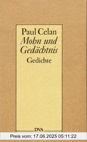 Binding : Gebundene Ausgabe, Edition : 13. Aufl., Label : Deutsche Verlags-Anstalt, Publisher : Deutsche Verlags-Anstalt, medium : Gebundene Ausgabe, numberOfPages : 79, publicationDate : 2000-05-01, authors : Paul Celan, ISBN : 3421060649