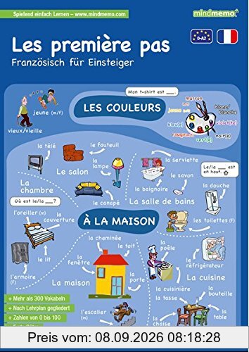 mindmemo Lernfolder - Les premiers pas - Französisch für Einsteiger - Vokabeln lernen mit Bildern - Zusammenfassung: genial-einfache Lernhilfe - ... - Din A4 6-seiter + selbstklebender Abhefter