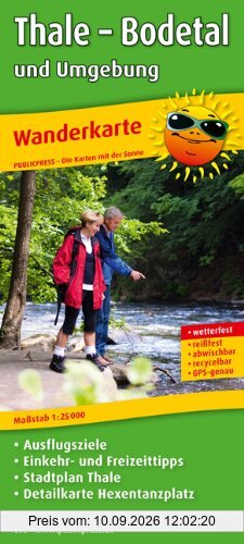 Wanderkarte Thale - Bodetal und Umgebung: Mit Ausflugszielen, Einkehr- & Freizeittipps und Stadtplan Thale, Detailkarte Hexentanzplatz, wetterfest, reissfest, abwischbar, GPS-genau. 1:25000