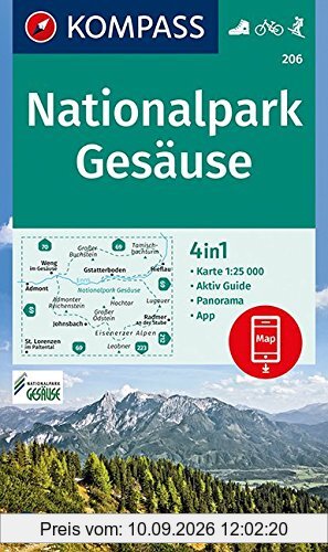 Nationalpark Gesäuse: 4in1 Wanderkarte 1:25000 mit Panorama und Aktiv Guide inklusive Karte zur offline Verwendung in der KOMPASS-App. Fahrradfahren. Skitouren. (KOMPASS-Wanderkarten, Band 206)
