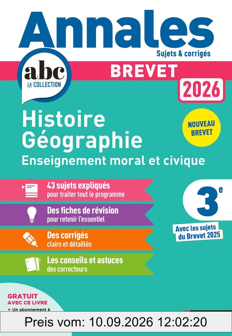 Histoire géographie, enseignement moral et civique 3e : nouveau brevet 2026