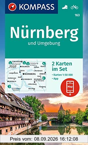 KOMPASS Wanderkarten-Set 163 Nürnberg und Umgebung (2 Karten) 1:50.000: inklusive Karte zur offline Verwendung in der KOMPASS-App. Fahrradfahren.