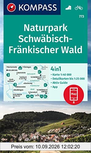 KOMPASS Wanderkarte 773 Naturpark Schwäbisch-Fränkischer Wald 1:40.000: 4in1 Wanderkarte,mit Aktiv Guide und Detailkarten inklusive Karte zur offline Verwendung in der KOMPASS-App. Fahrradfahren.