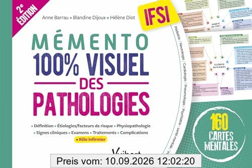 Mémento 100 % visuel des pathologies, IFSI : 160 cartes mentales : définition, étiologies-facteurs de risque, physiopathologie, signes cliniques, examens, traitements, complications, rôle infirmier