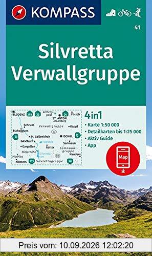 Silvretta, Verwallgruppe: 4in1 Wanderkarte 1:50000 mit Aktiv Guide und Detailkarten inklusive Karte zur offline Verwendung in der KOMPASS-App. Fahrradfahren. Skitouren. (KOMPASS-Wanderkarten, Band 41)
