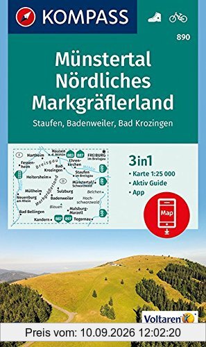 Münstertal, Nördliches Markgräflerland, Staufen, Badenweiler, Bad Krozingen: 3in1 Wanderkarte 1:25000 mt Aktiv Guide inklusive Karte zur offline ... (KOMPASS-Wanderkarten, Band 890)