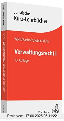 Binding : Taschenbuch, Edition : 13, Label : C.H.Beck, Publisher : C.H.Beck, medium : Taschenbuch, numberOfPages : 1004, publicationDate : 2017-08-14, authors : Rolf Stober, Winfried Kluth, Stefan Korte, Sven Eisenmenger, Wolff, Hans J., Otto Bachof, languages : german, ISBN : 3406609252
